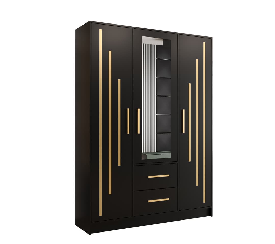 View Berlin IV Hinged Door Wardrobe 153cm Black 153cm information