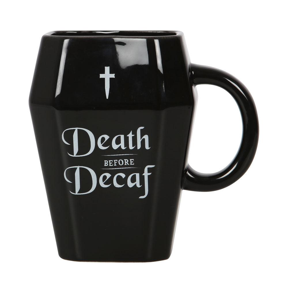 View Death Before Decaf Coffin Mug information