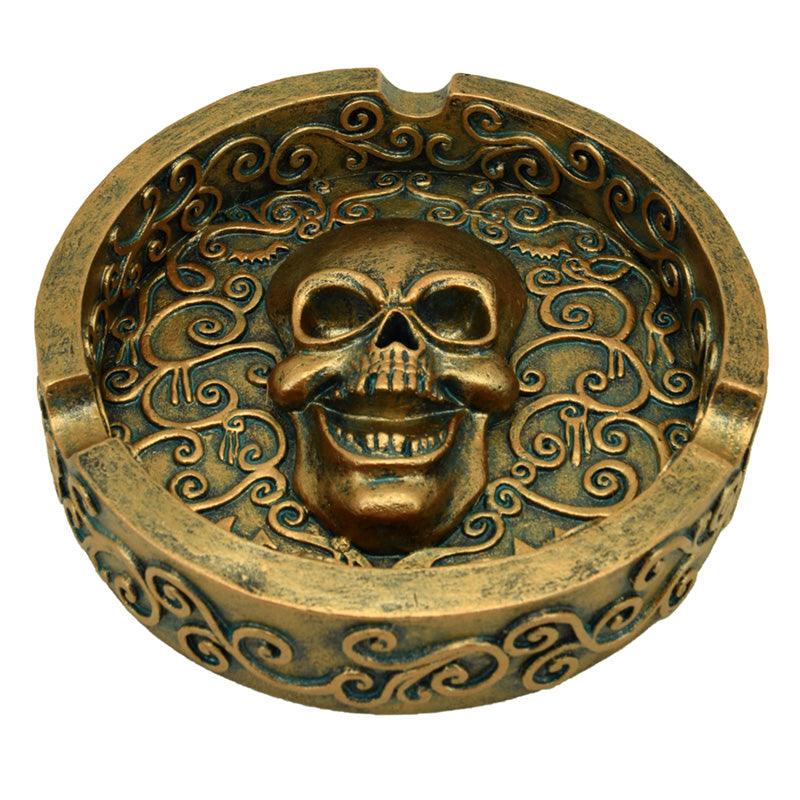 View Decorative Ashtray Metallic Brushed Gold Effect Skull information