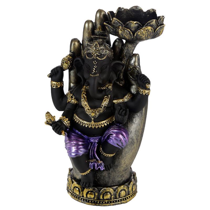 View Decorative Purple Gold Black Ganesh Lotus Tea Light Holder information