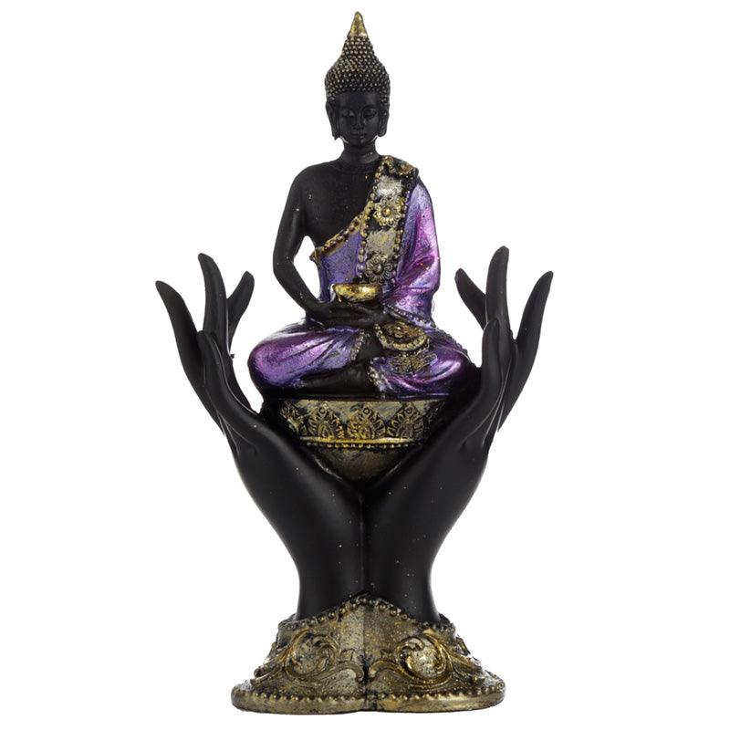 View Decorative Purple Gold Black Thai Buddha Sitting in Hand information