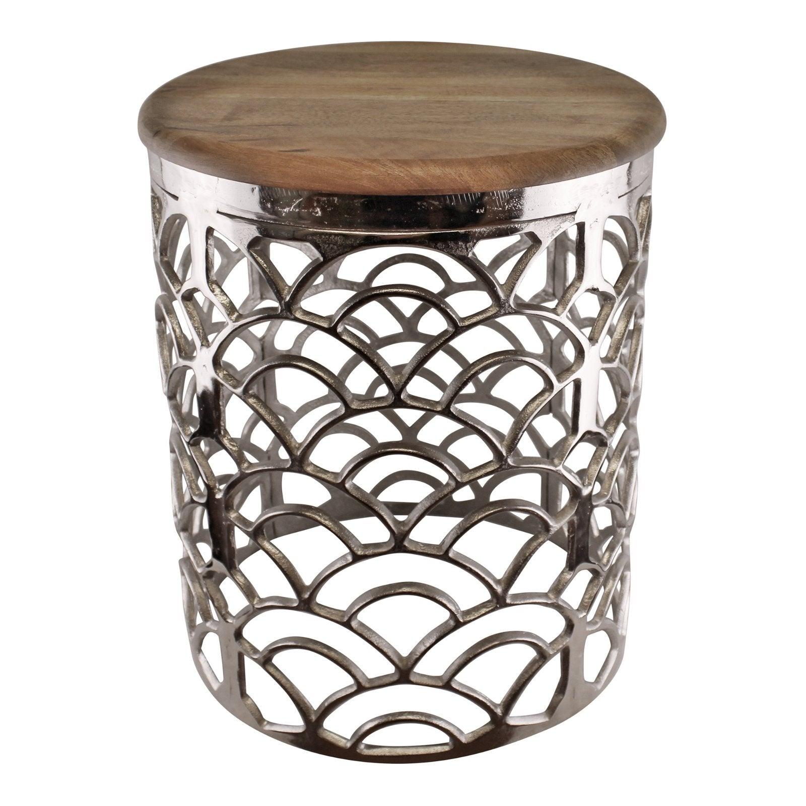 View Decorative Silver Metal Side Table With A Wooden Top information