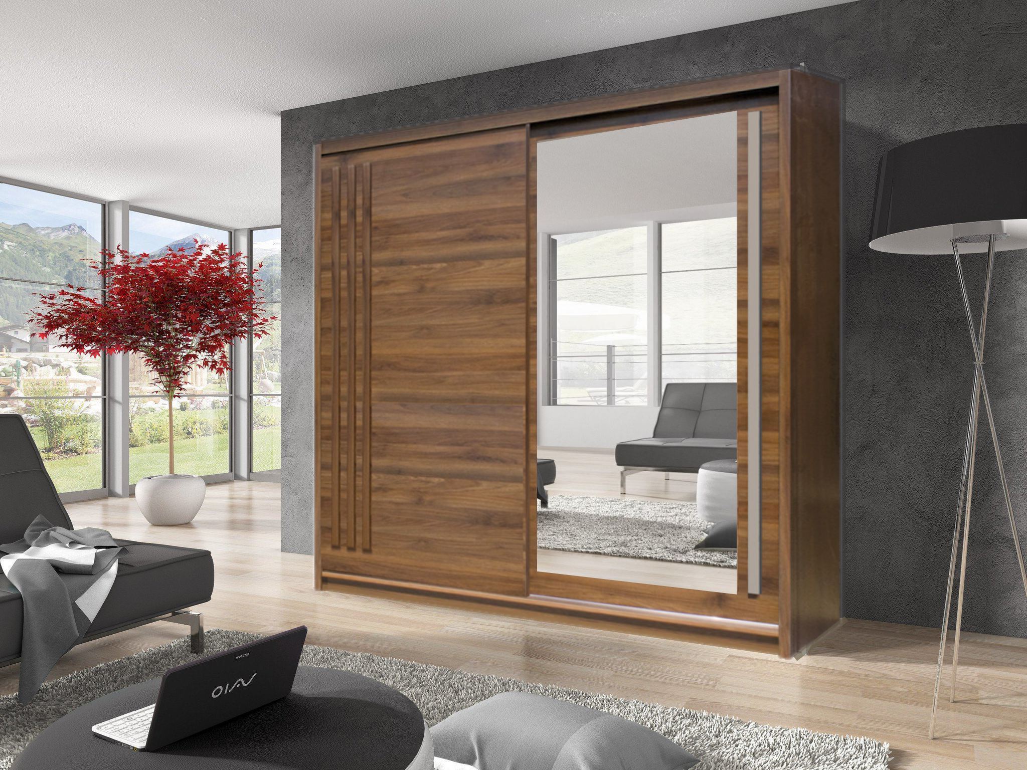 View Effect 2 Sliding Door Wardrobe 200cm Columbian Walnut 200cm information