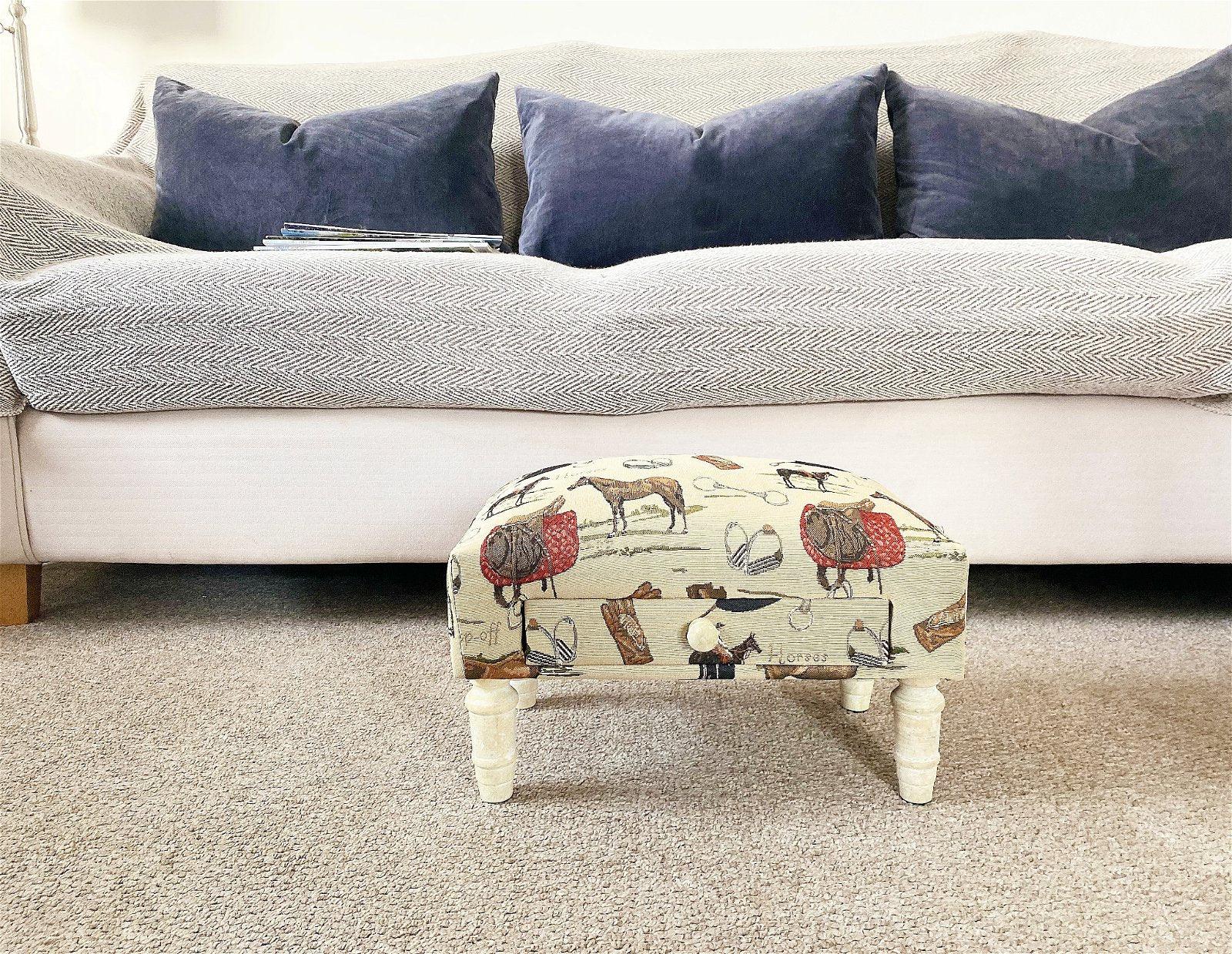 View Equestrian Fabric Footstool with Drawer information
