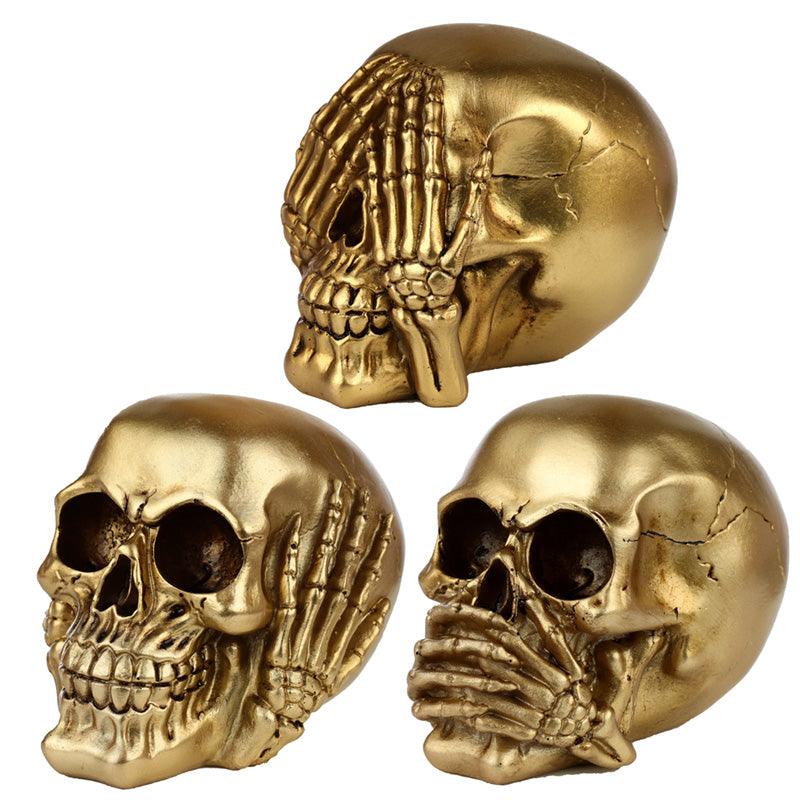 View Fantasy See No Hear No Speak No Evil Set of 3 Gold Punk Skull Ornaments information