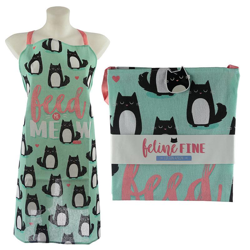 View Feed Me Meow Feline Fine Cat Poly Cotton Apron information