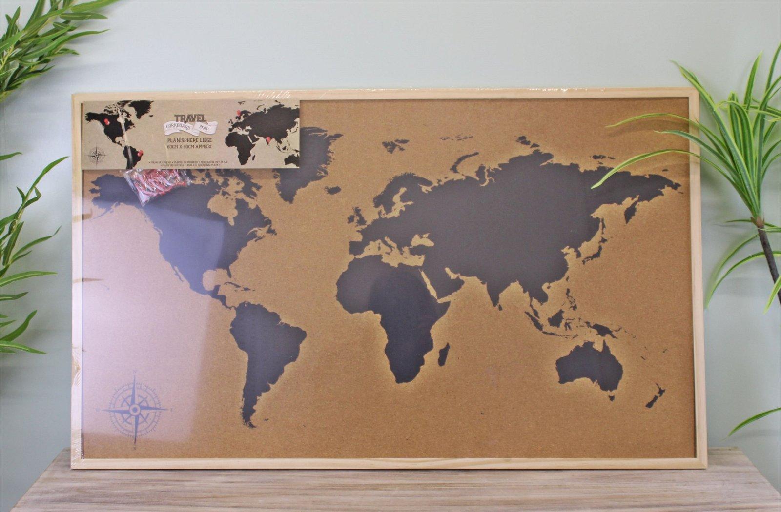 View Framed Travel Corkboard Map 90x60cm information