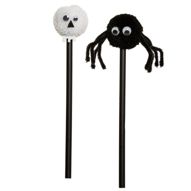 View Fun Skull and Spider Pom Pom Pencil with Topper information