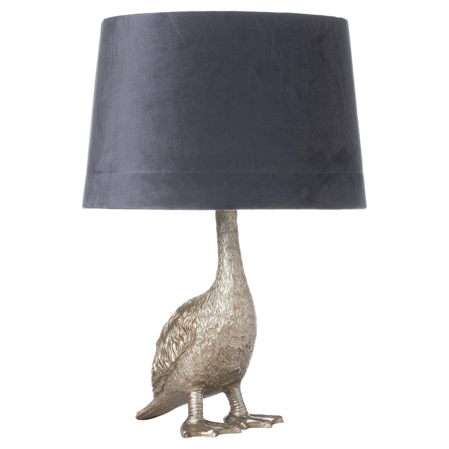 View Gary the Goose Silver Table Lamp With Grey Velvet Shade information