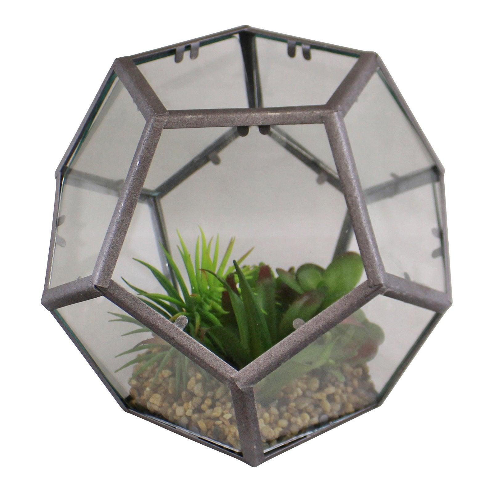 View Glass Metal Hexagonal Terrarium With Faux Succulents information