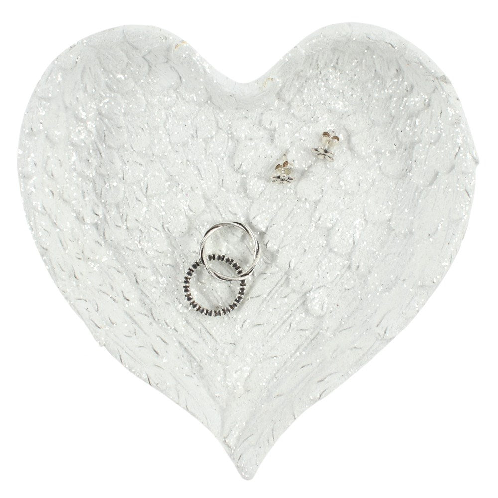 View Glitter Heart Shaped Angel Wing Trinket Dish information