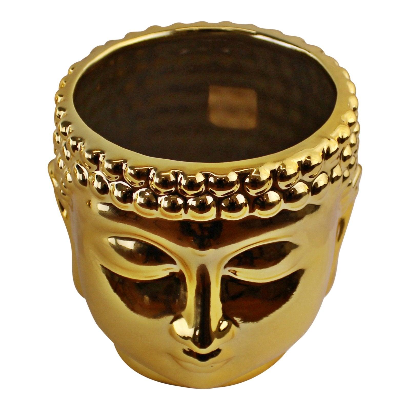 View Gold Ceramic Buddha Head Planter 12cm information