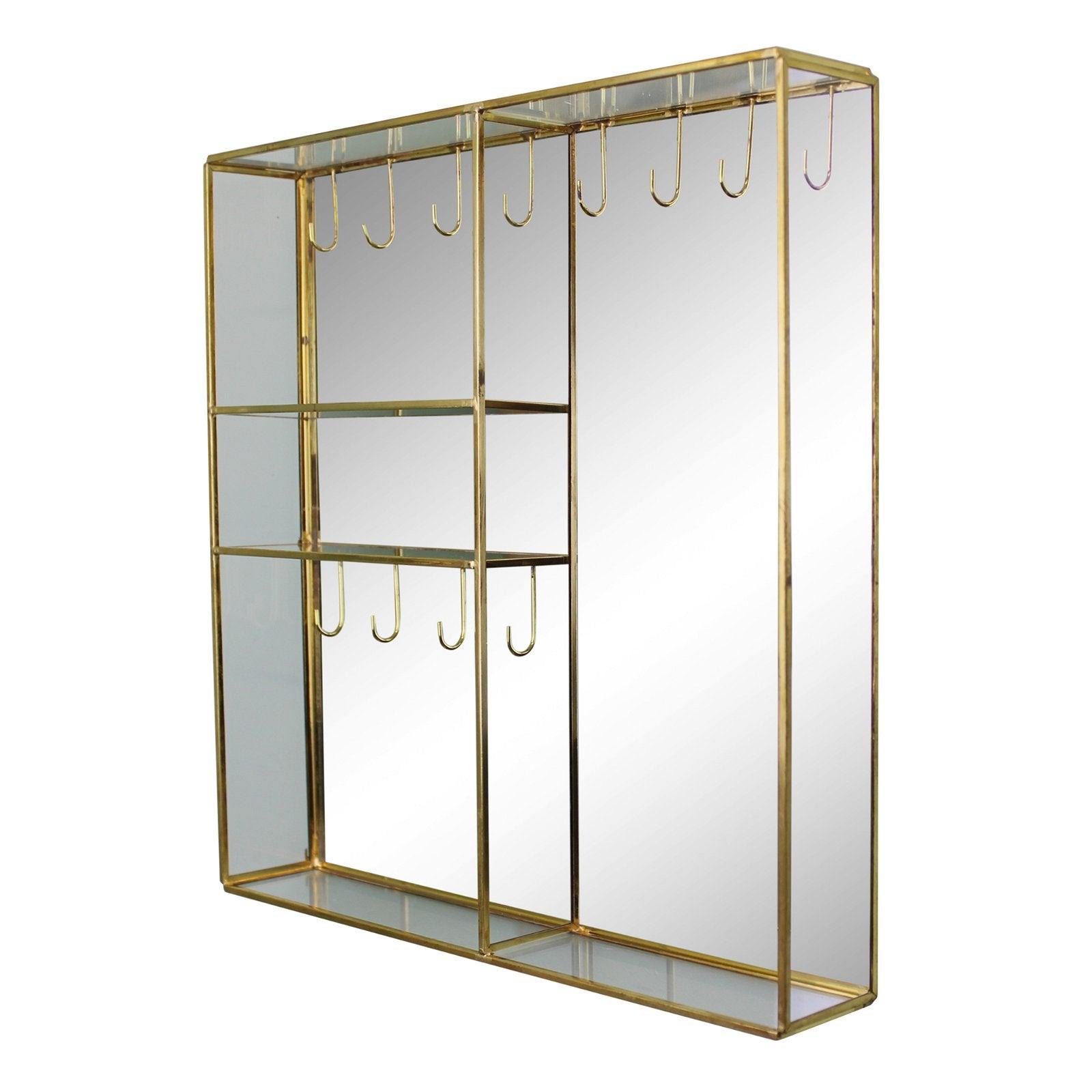 View Gold Metal And Glass Mirror Wall Hung Jewellery Box information