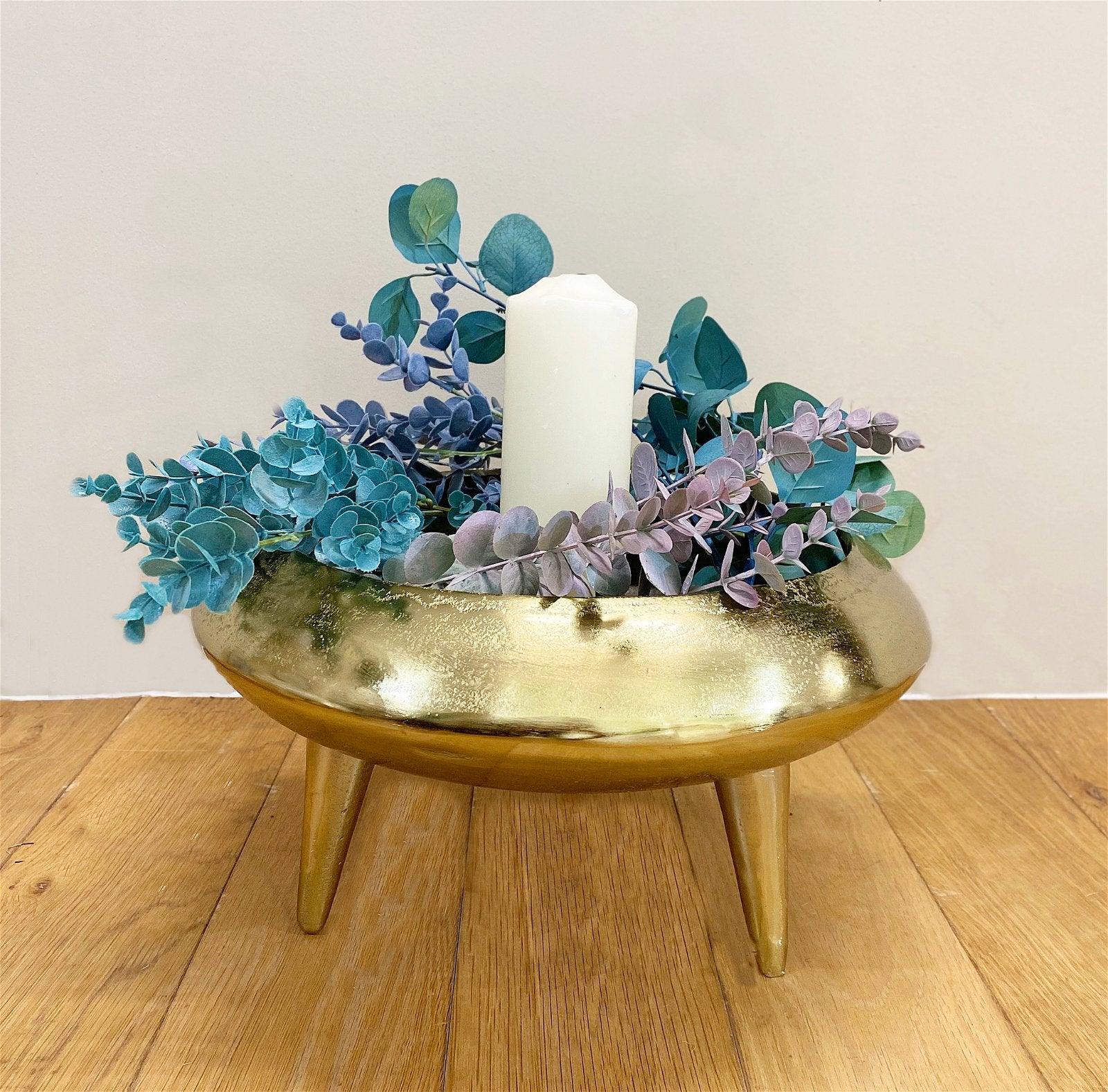 View Gold Metal PlanterBowl With Feet 39cm information