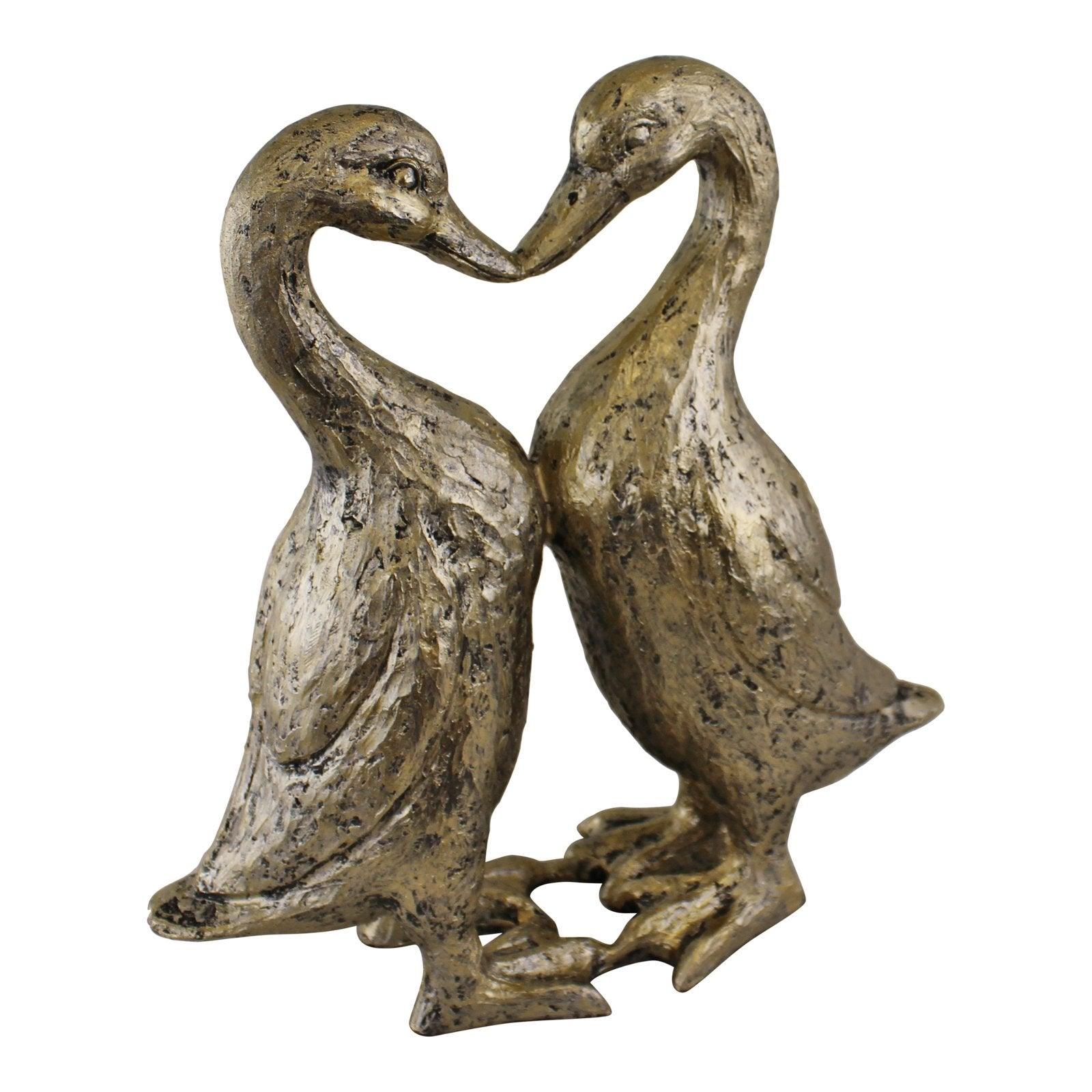 View Gold Resin Kissing Ducks Heart Ornament information