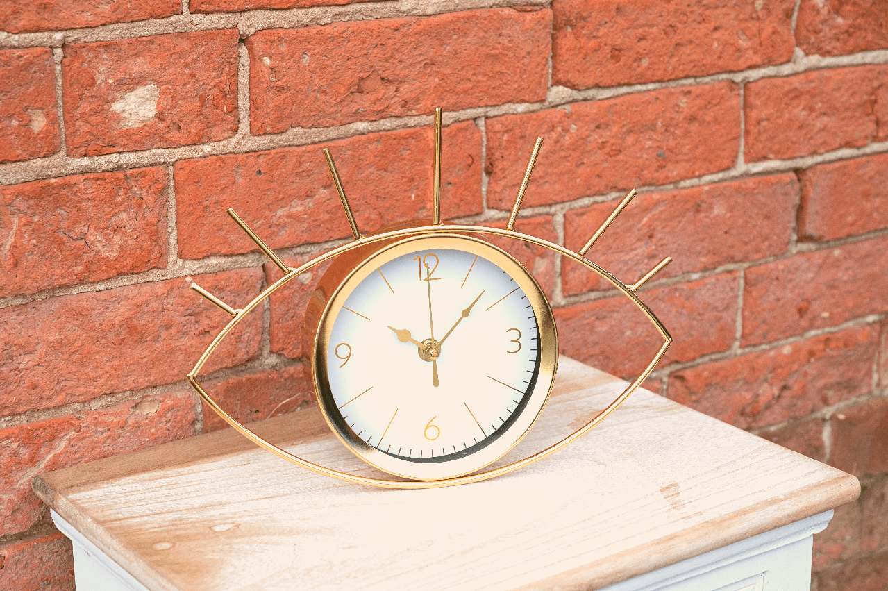 View Golden Colour Eye Clock 30cm information