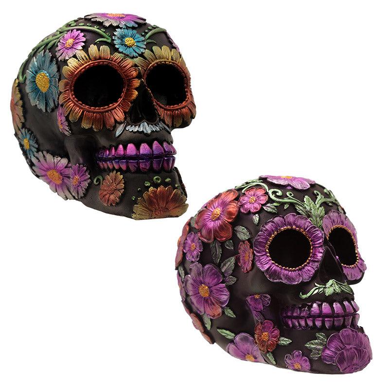 View Gothic Metallic Day of the Dead Flower Skull Decoration information