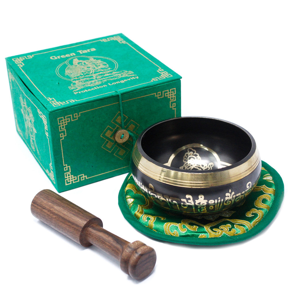 View Green Tara Singing Bowl Set 10cm min 380gm information