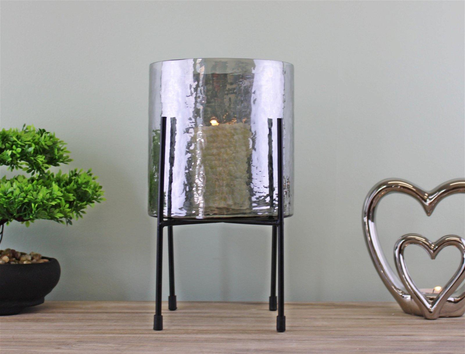 View Grey Glass Candle Lantern On Stand Large information