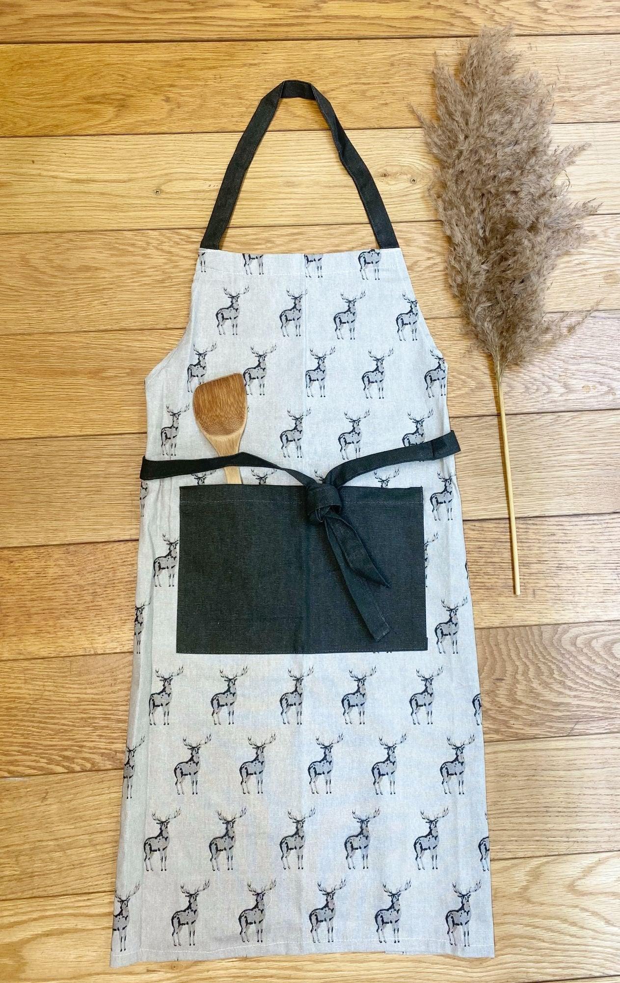 View Grey Kitchen Apron With Stag Print Design information