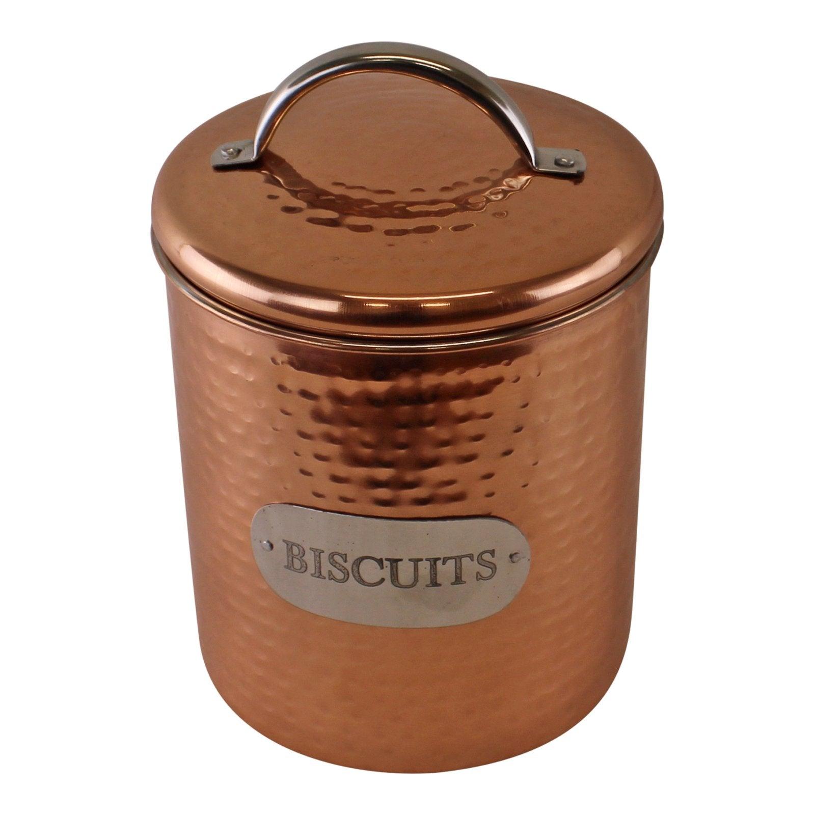 View Hammered Copper Biscuit Tin 17x14cm information