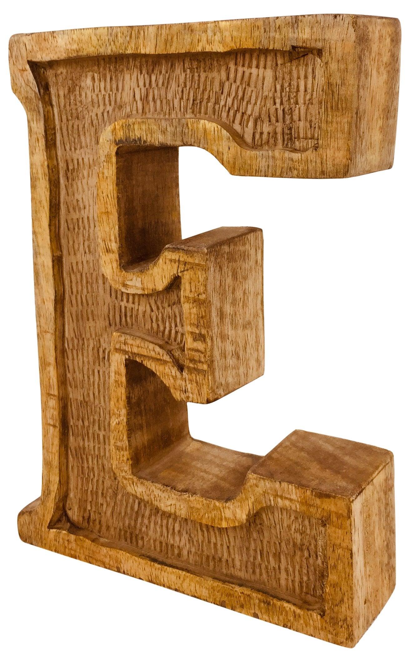 View Hand Carved Wooden Embossed Letter E information