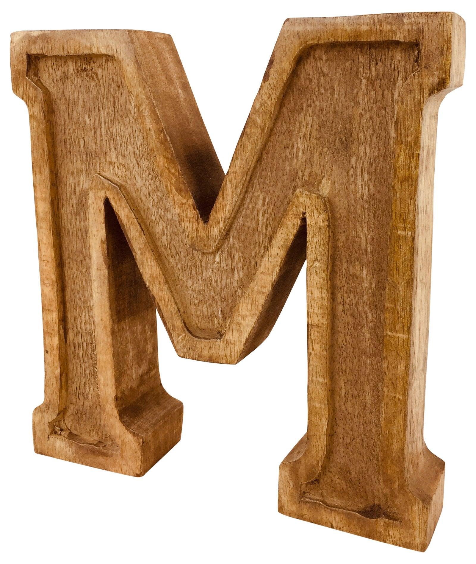 View Hand Carved Wooden Embossed Letter M information