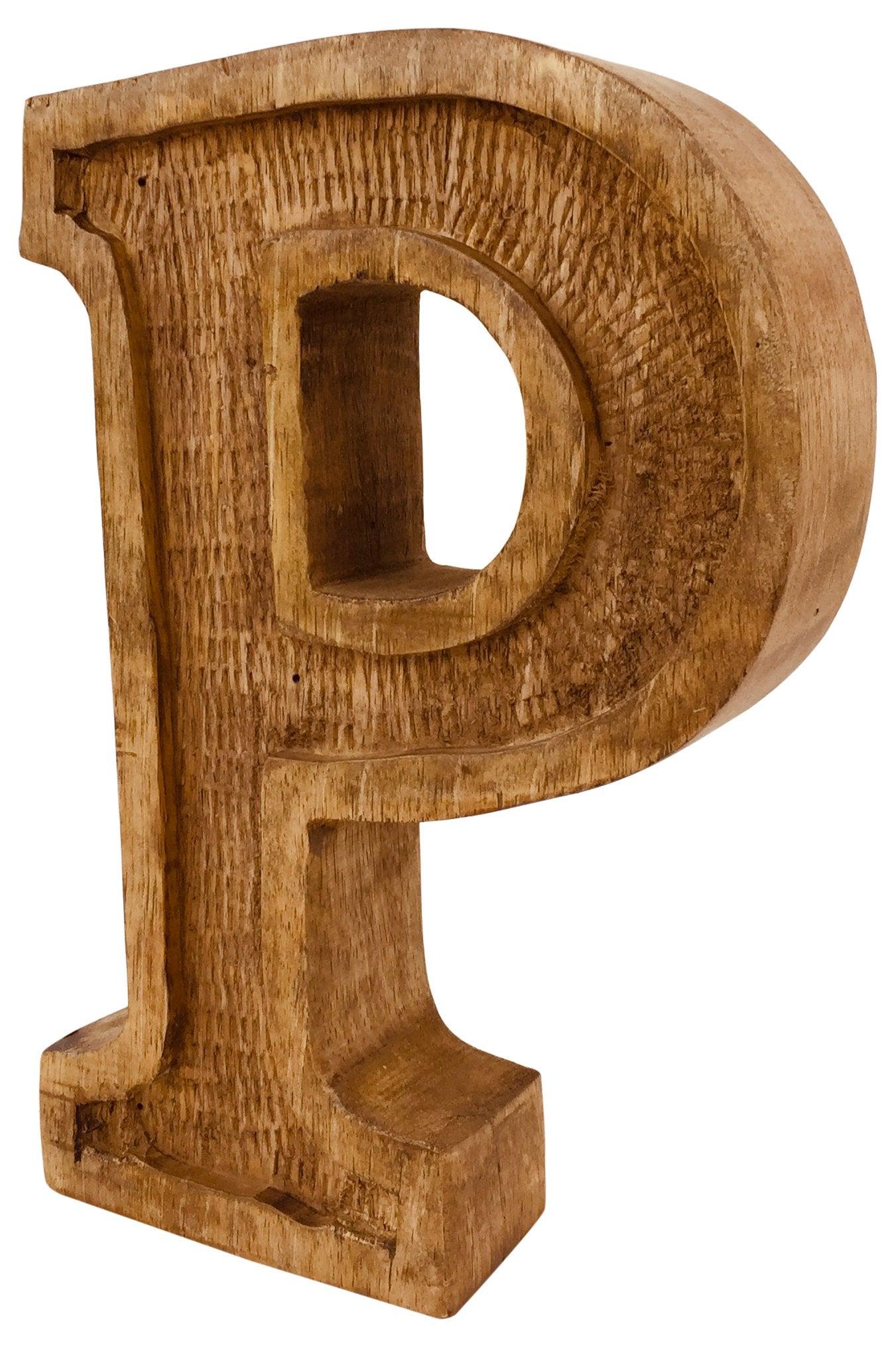 View Hand Carved Wooden Embossed Letter P information