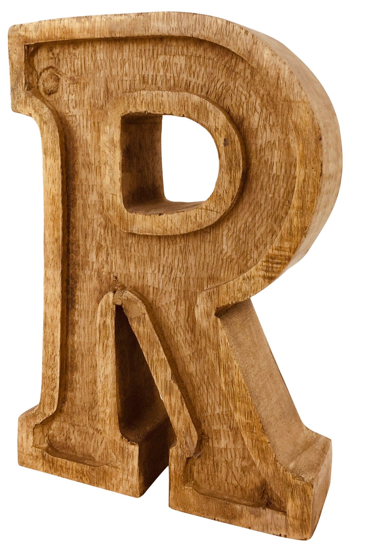 View Hand Carved Wooden Embossed Letter R information