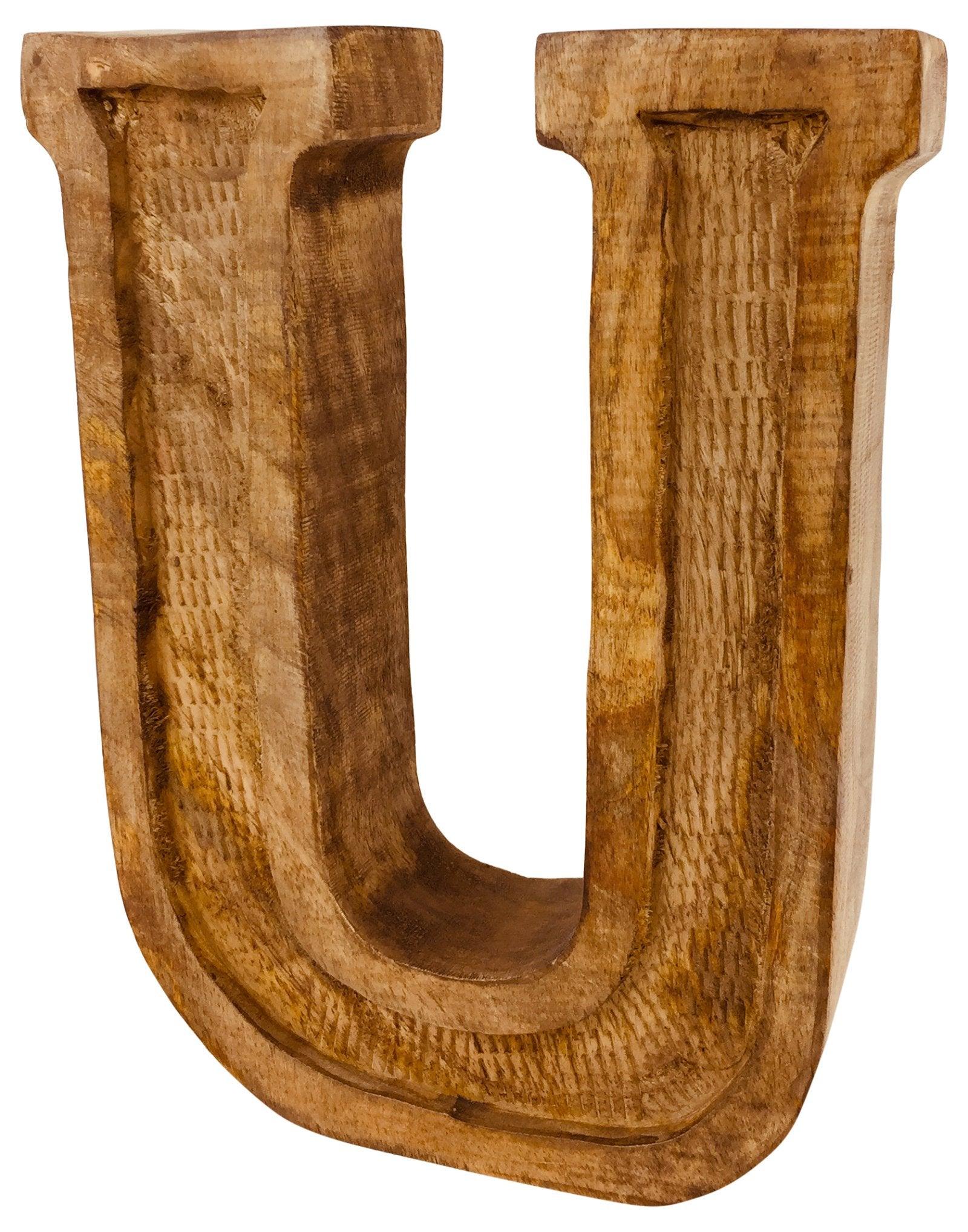 View Hand Carved Wooden Embossed Letter U information