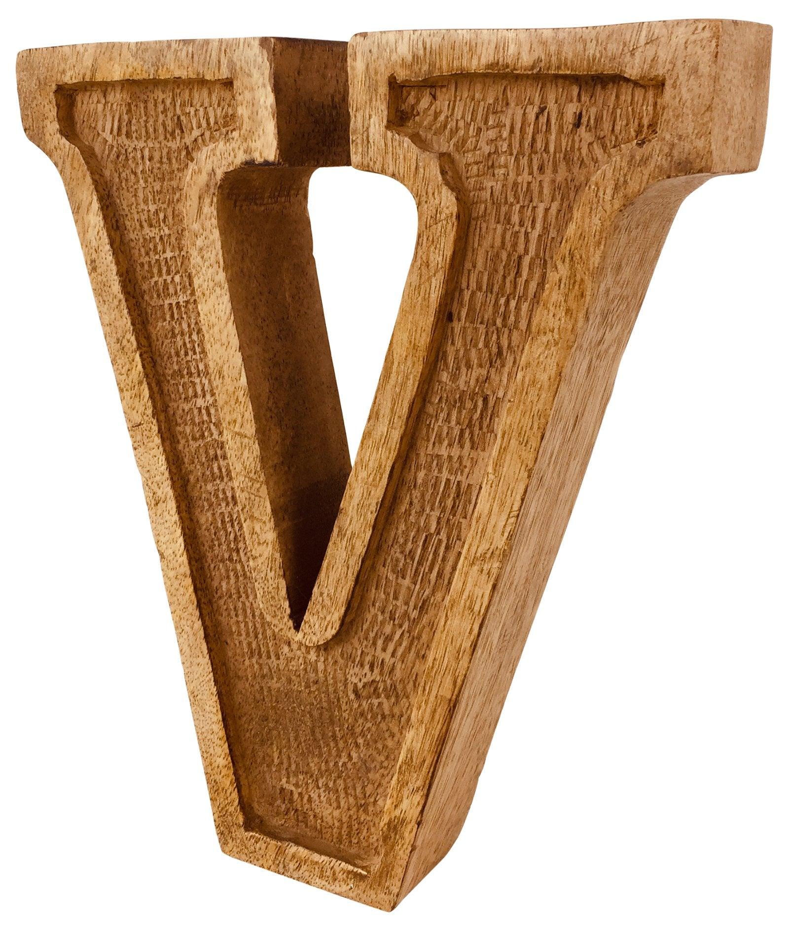 View Hand Carved Wooden Embossed Letter V information