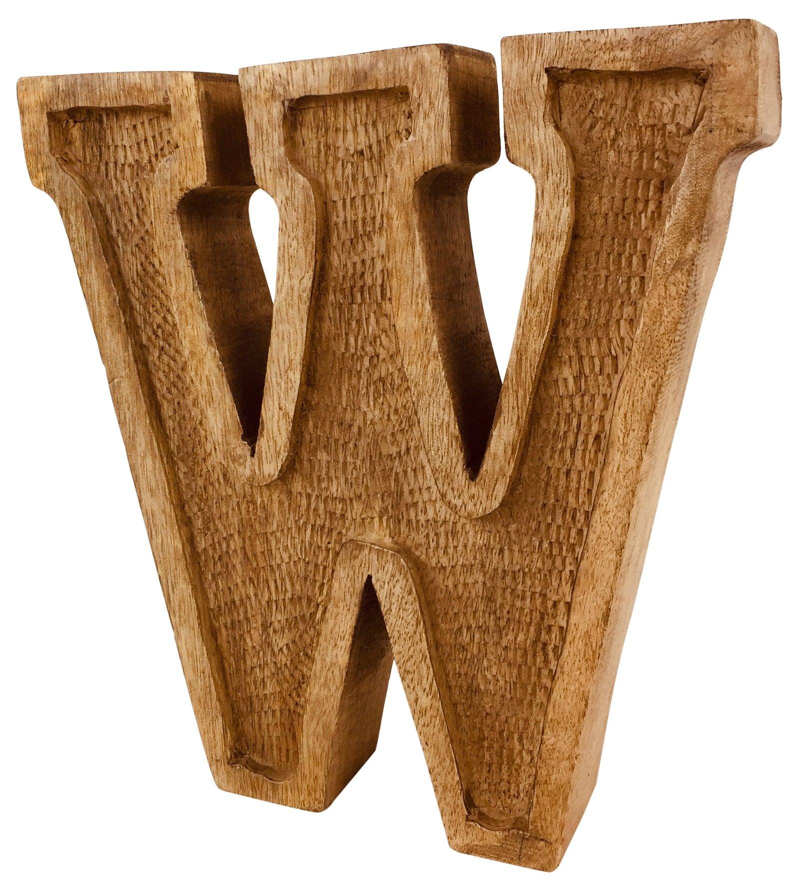 View Hand Carved Wooden Embossed Letter W information