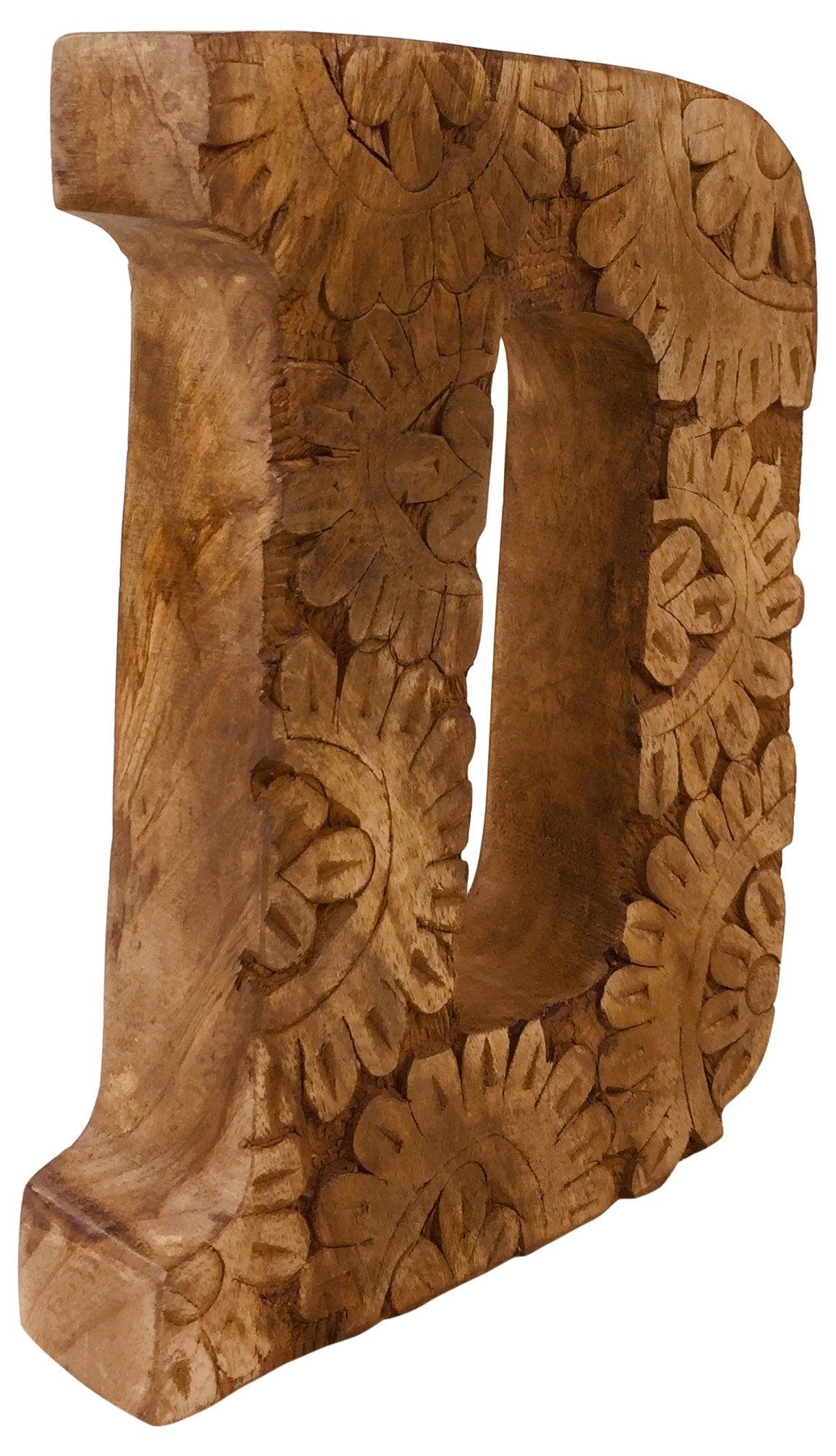 View Hand Carved Wooden Flower Letter D information