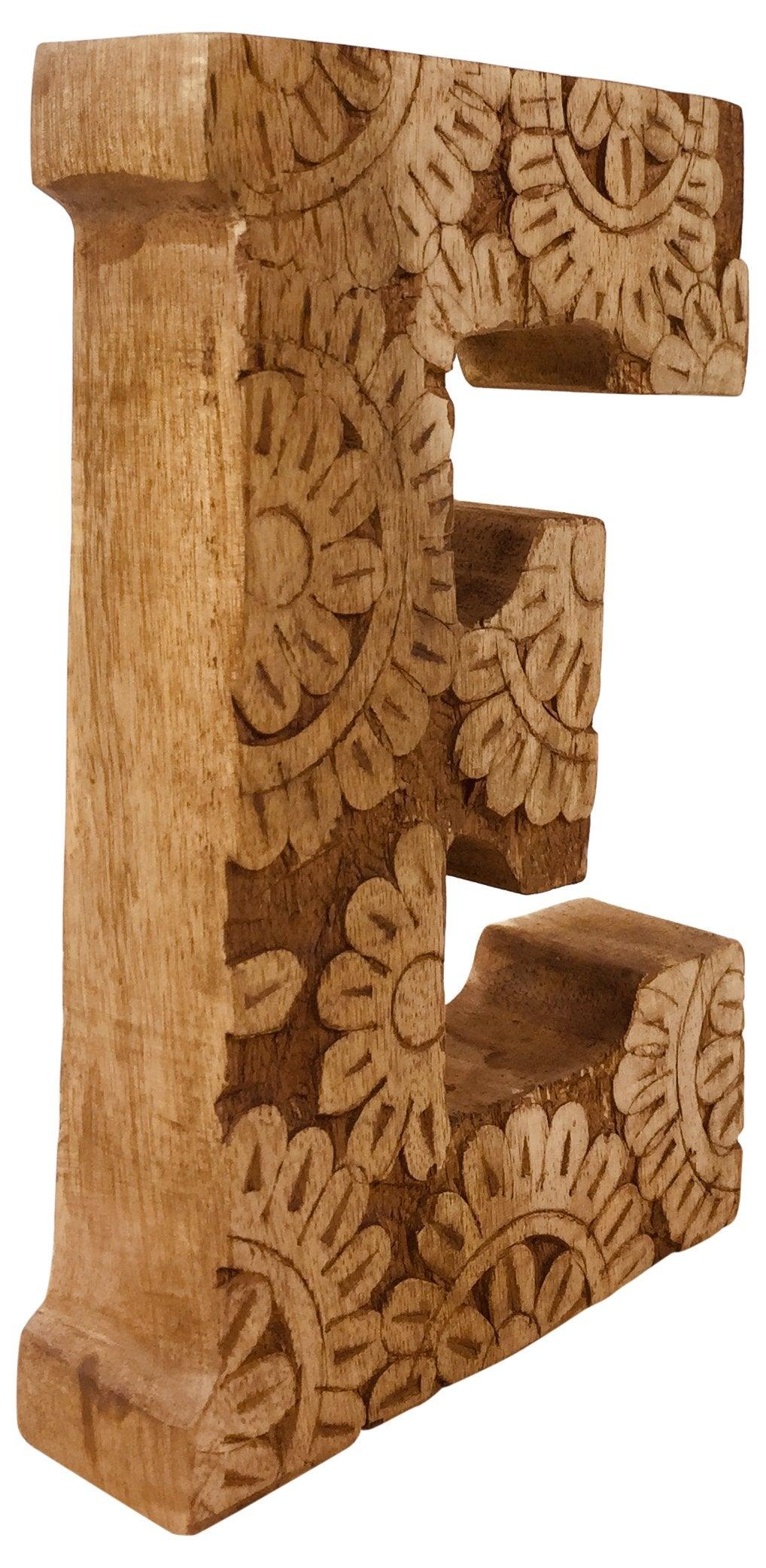 View Hand Carved Wooden Flower Letter E information