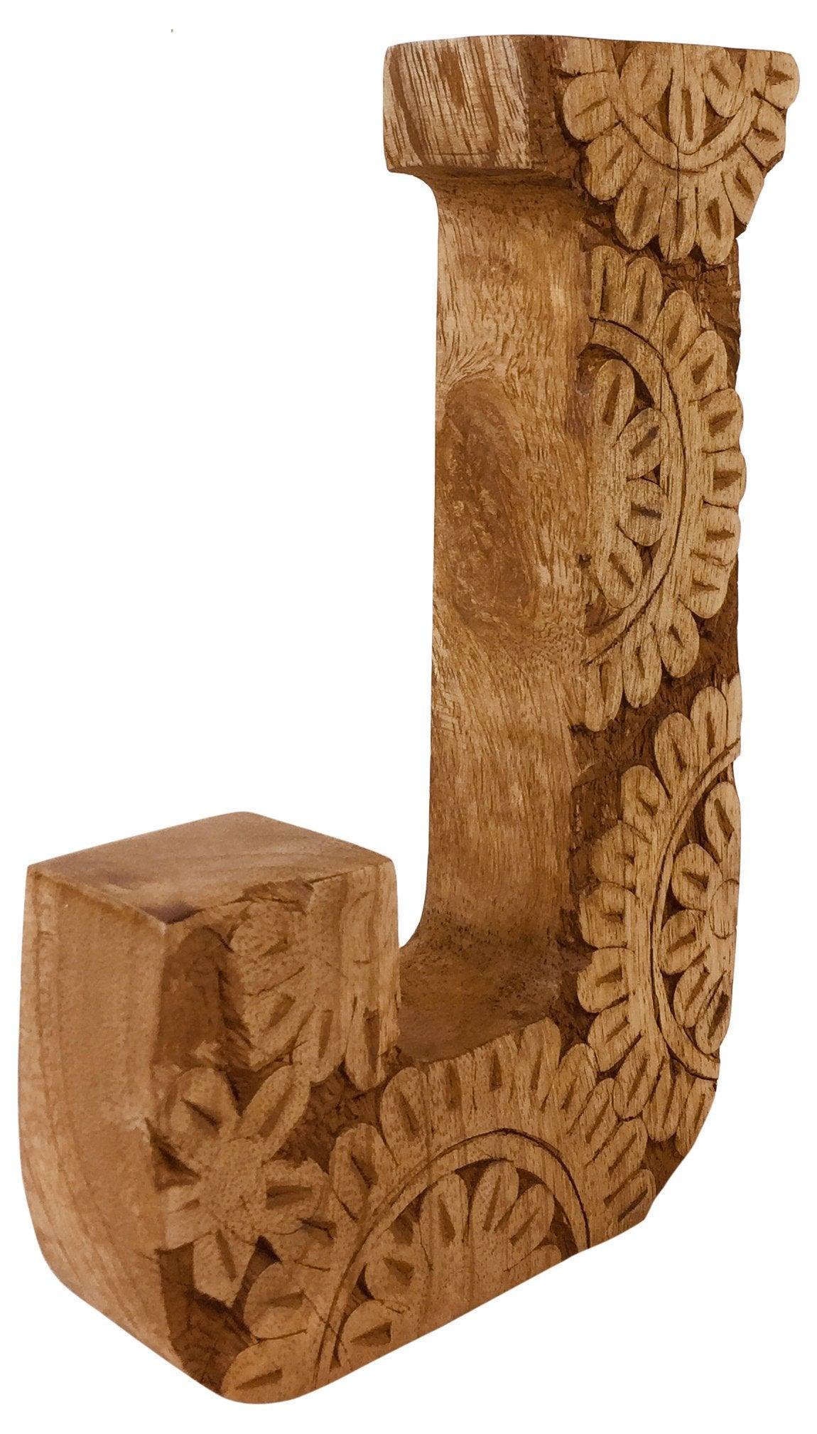 View Hand Carved Wooden Flower Letter J information