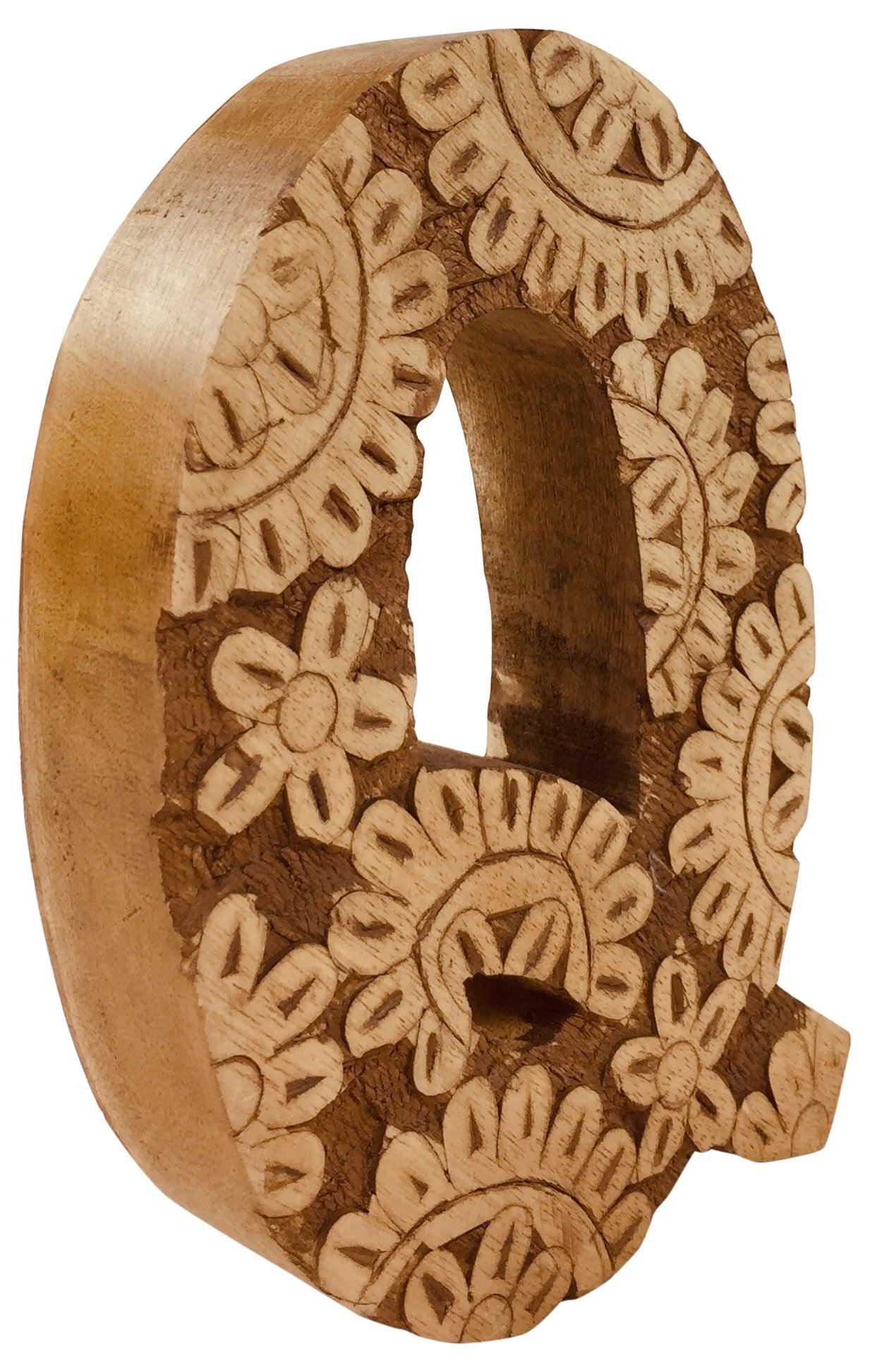 View Hand Carved Wooden Flower Letter Q information