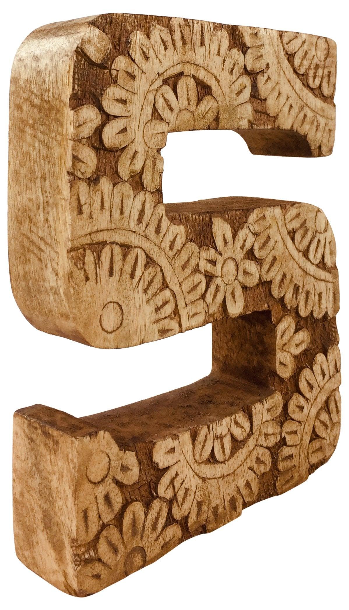 View Hand Carved Wooden Flower Letter S information