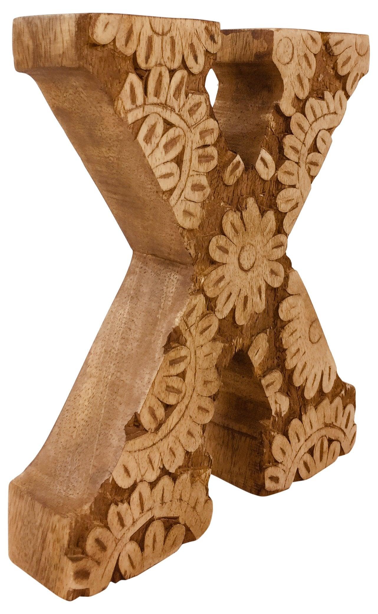 View Hand Carved Wooden Flower Letter X information