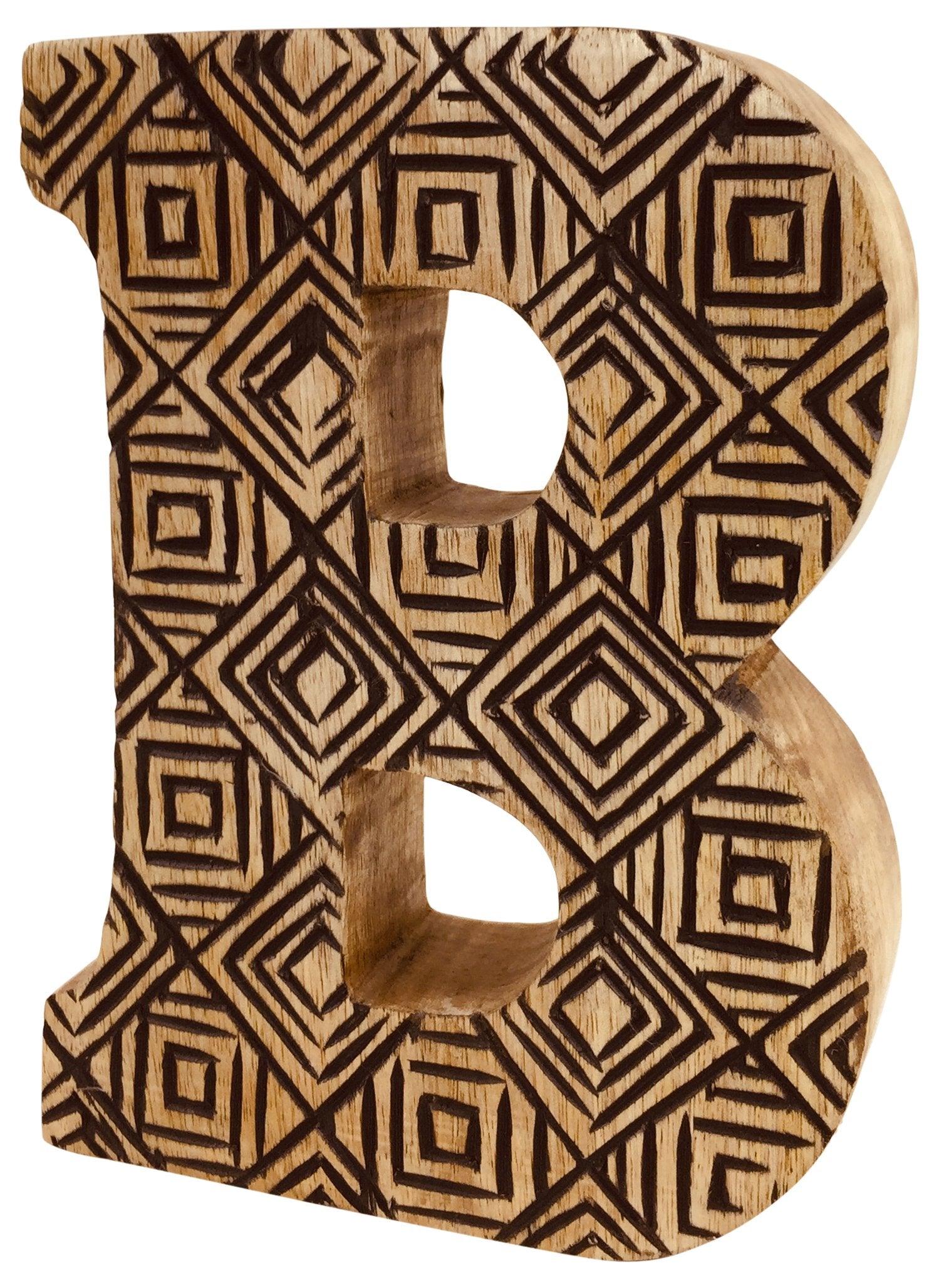View Hand Carved Wooden Geometric Letter B information