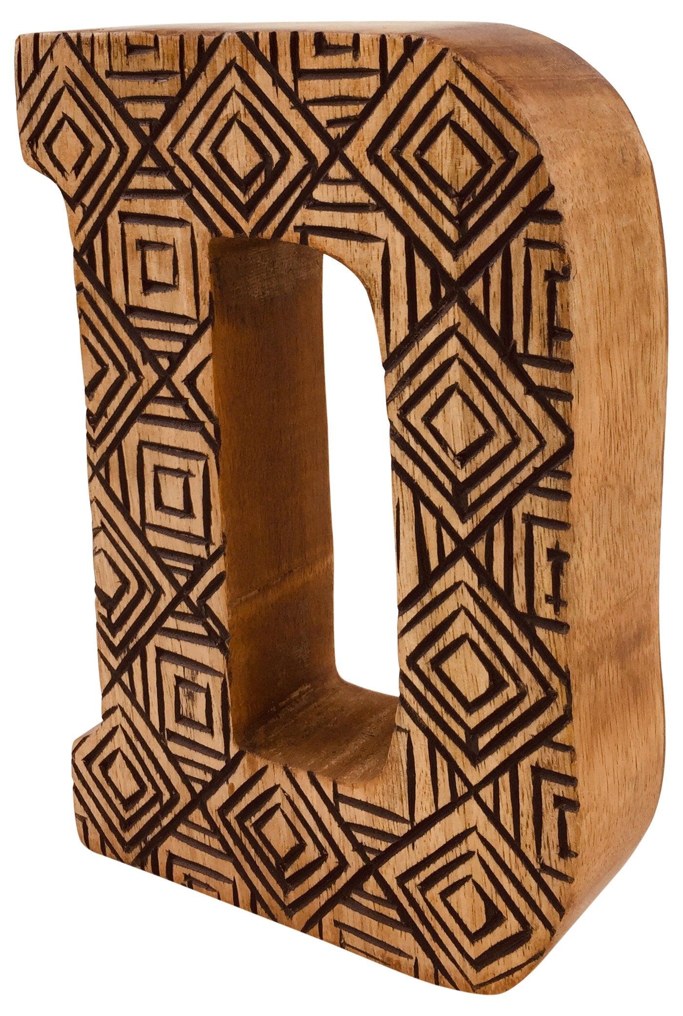 View Hand Carved Wooden Geometric Letter D information