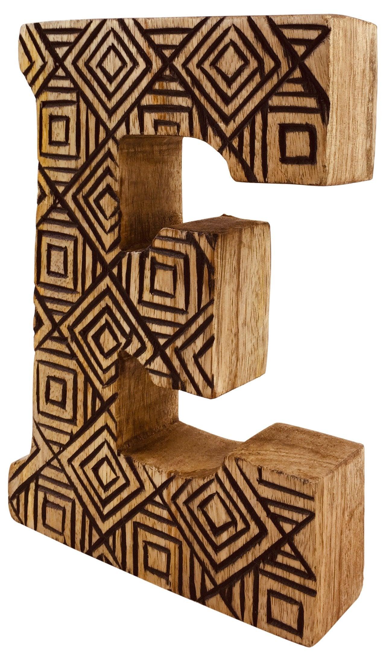 View Hand Carved Wooden Geometric Letter E information