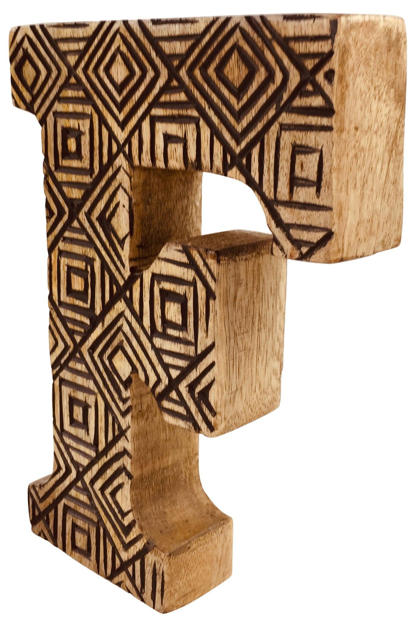 View Hand Carved Wooden Geometric Letter F information