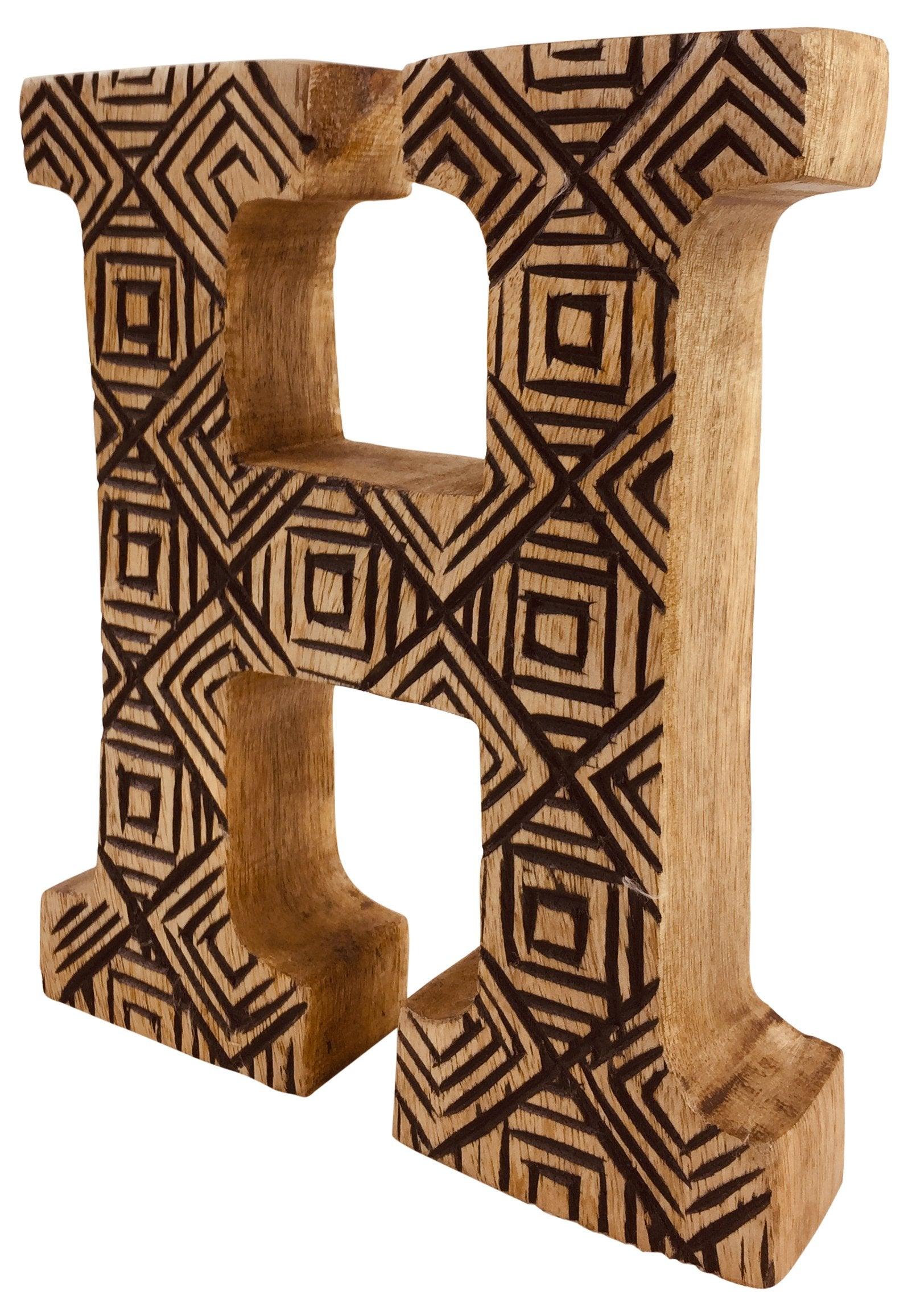 View Hand Carved Wooden Geometric Letter H information