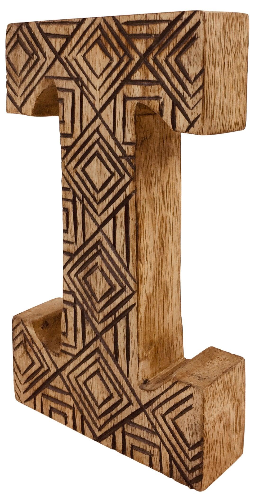 View Hand Carved Wooden Geometric Letter I information