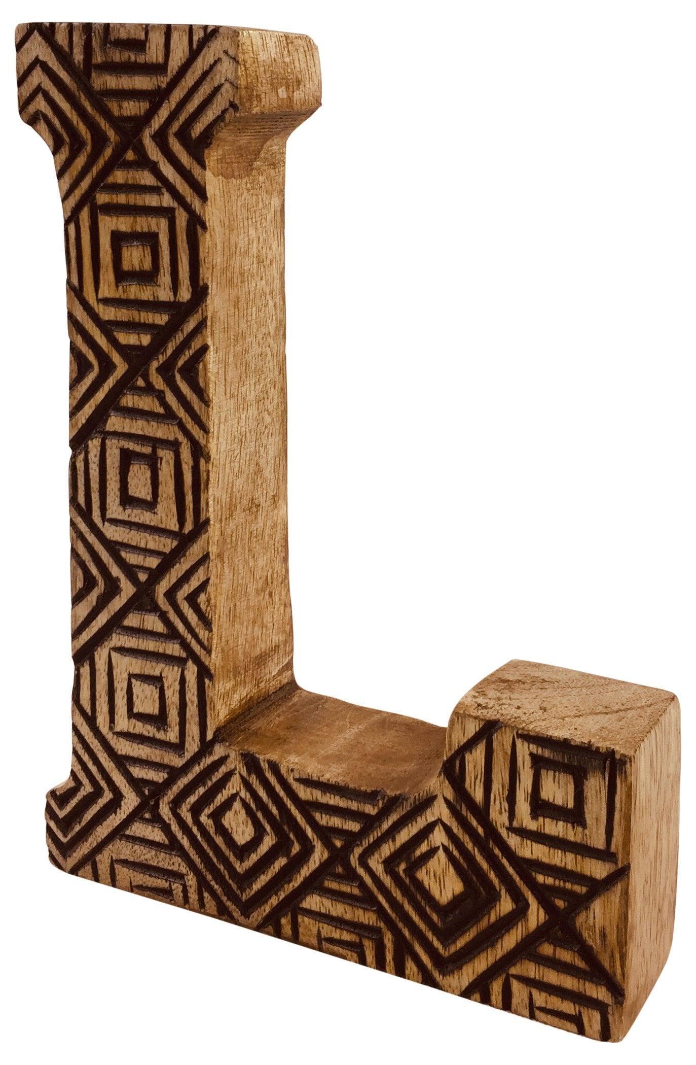 View Hand Carved Wooden Geometric Letter L information