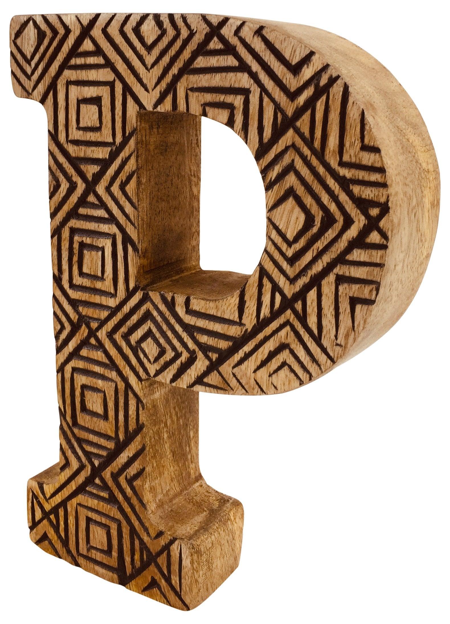 View Hand Carved Wooden Geometric Letter P information