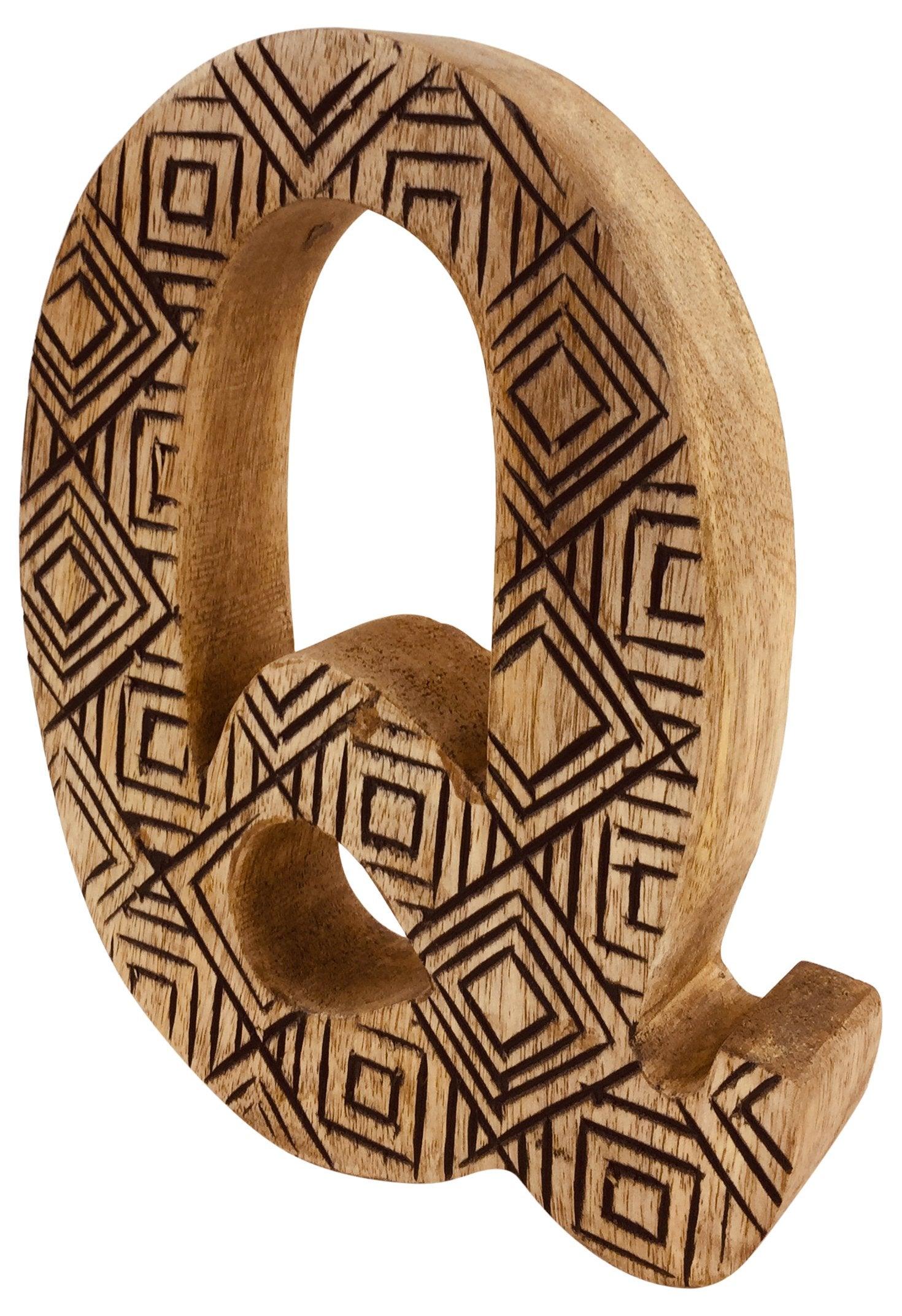 View Hand Carved Wooden Geometric Letter Q information