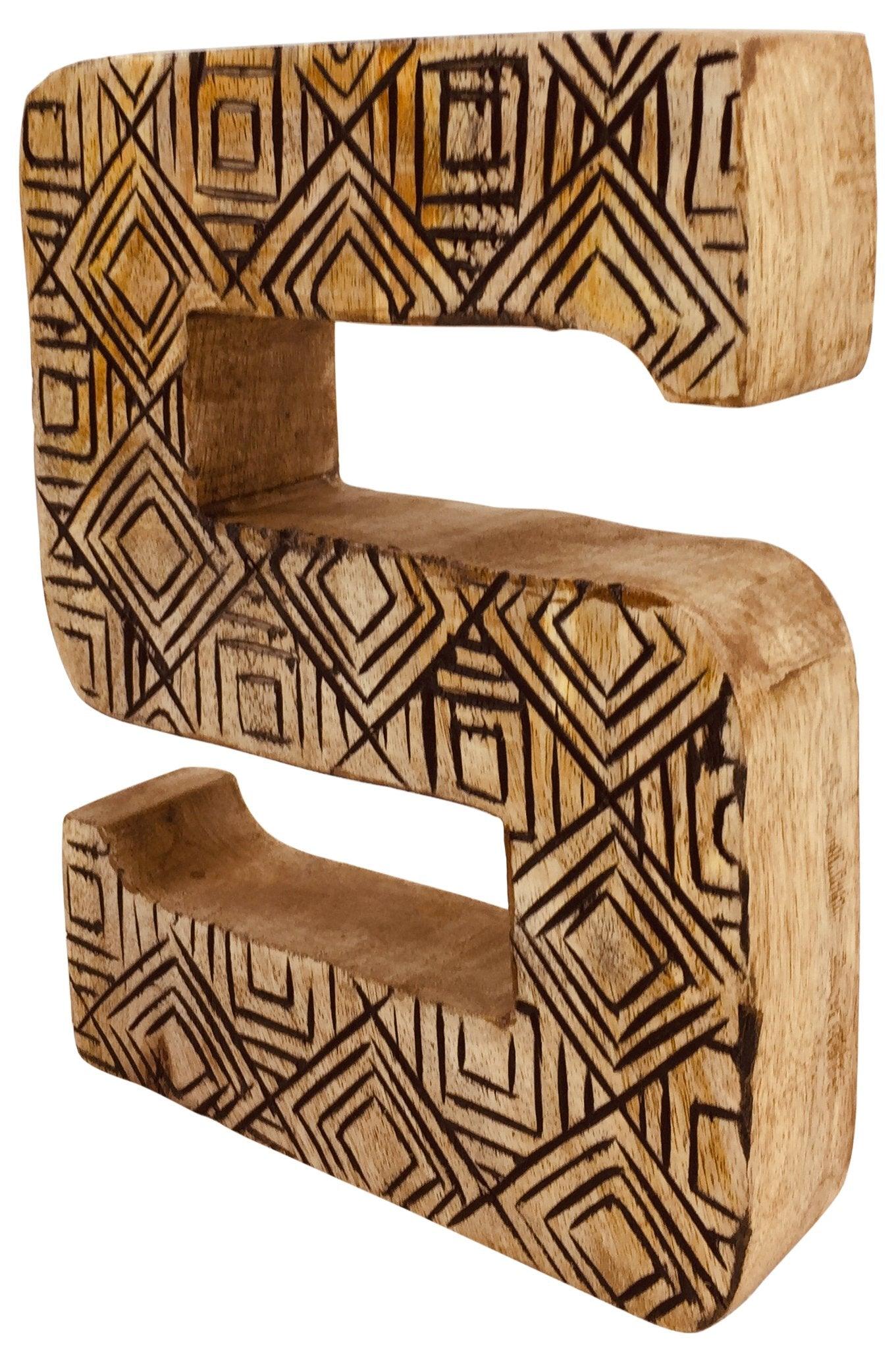 View Hand Carved Wooden Geometric Letter S information
