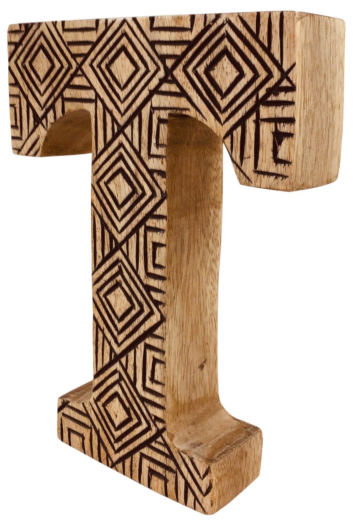 View Hand Carved Wooden Geometric Letter T information