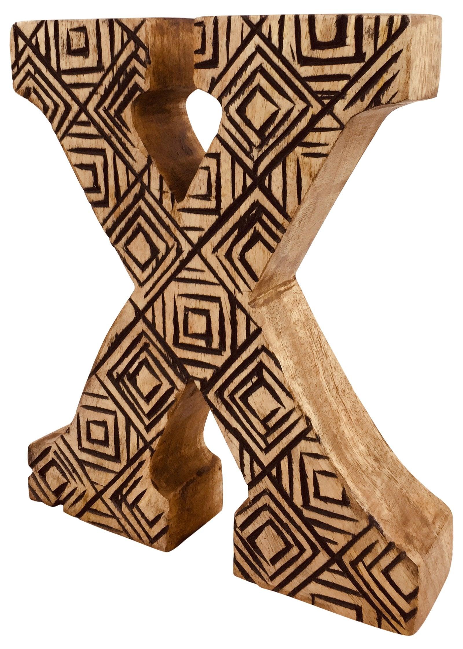 View Hand Carved Wooden Geometric Letter X information